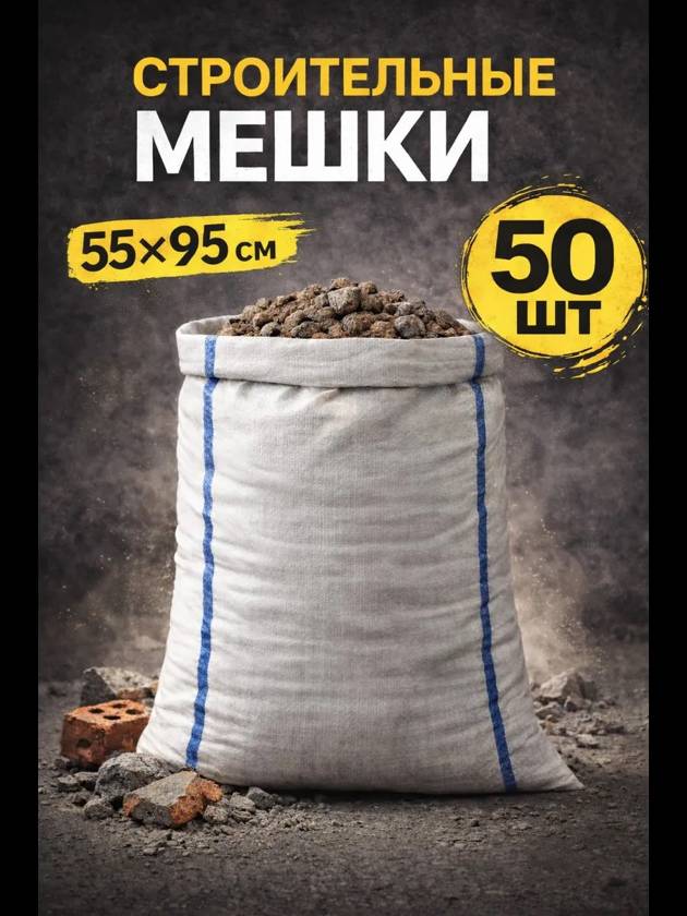 Мешки для строительного мусора 55х95 см 50шт