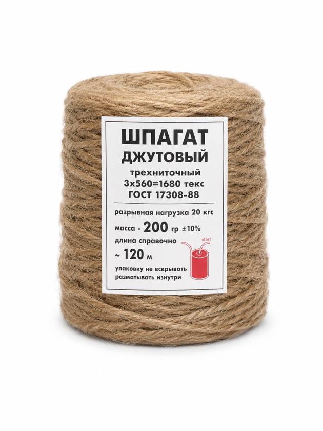 Шпагат джутовый бечевка для рукоделия 120м - 3х нитка